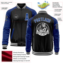 Загрузить изображение в средство просмотра галереи, Custom Black Royal-White Bomber Varsity Letterman Two Tone Zipper Jacket