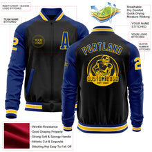 Загрузить изображение в средство просмотра галереи, Custom Black Yellow-Royal Bomber Varsity Letterman Two Tone Zipper Jacket