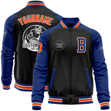 Charger l'image dans la galerie, Custom Black Orange-Royal Bomber Varsity Letterman Two Tone Zipper Jacket