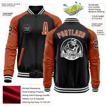Загрузить изображение в средство просмотра галереи, Custom Black Texas Orange-White Bomber Varsity Letterman Two Tone Zipper Jacket