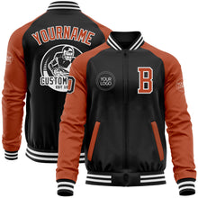 Загрузить изображение в средство просмотра галереи, Custom Black Texas Orange-White Bomber Varsity Letterman Two Tone Zipper Jacket