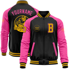 Charger l'image dans la galerie, Custom Black Gold-Pink Bomber Varsity Letterman Two Tone Zipper Jacket