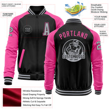 Загрузить изображение в средство просмотра галереи, Custom Black Gray-Pink Bomber Varsity Letterman Two Tone Zipper Jacket