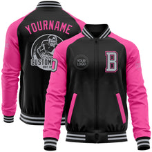 Загрузить изображение в средство просмотра галереи, Custom Black Gray-Pink Bomber Varsity Letterman Two Tone Zipper Jacket