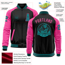 Загрузить изображение в средство просмотра галереи, Custom Black Teal-Pink Bomber Varsity Letterman Two Tone Zipper Jacket