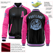 Загрузить изображение в средство просмотра галереи, Custom Black Light Blue-Pink Bomber Varsity Letterman Two Tone Zipper Jacket