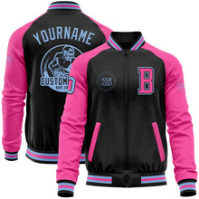 Загрузить изображение в средство просмотра галереи, Custom Black Light Blue-Pink Bomber Varsity Letterman Two Tone Zipper Jacket