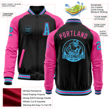 Загрузить изображение в средство просмотра галереи, Custom Black Sky Blue-Pink Bomber Varsity Letterman Two Tone Zipper Jacket