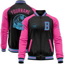 Загрузить изображение в средство просмотра галереи, Custom Black Sky Blue-Pink Bomber Varsity Letterman Two Tone Zipper Jacket