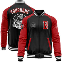 Загрузить изображение в средство просмотра галереи, Custom Black Red-White Bomber Varsity Letterman Two Tone Zipper Jacket