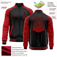 Charger l'image dans la galerie, Custom Black Red Bomber Varsity Letterman Two Tone Zipper Jacket