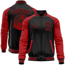 Charger l'image dans la galerie, Custom Black Red Bomber Varsity Letterman Two Tone Zipper Jacket