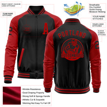 Загрузить изображение в средство просмотра галереи, Custom Black Red Bomber Varsity Letterman Two Tone Zipper Jacket