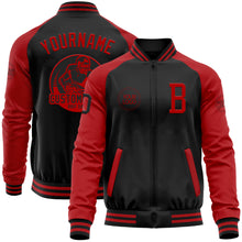 Загрузить изображение в средство просмотра галереи, Custom Black Red Bomber Varsity Letterman Two Tone Zipper Jacket