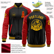 Charger l'image dans la galerie, Custom Black Gold-Red Bomber Varsity Letterman Two Tone Zipper Jacket