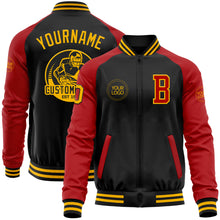 Charger l'image dans la galerie, Custom Black Gold-Red Bomber Varsity Letterman Two Tone Zipper Jacket