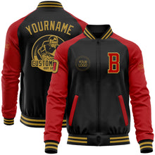 Laden Sie das Bild in den Galerie-Viewer, Custom Black Old Gold-Red Bomber Varsity Letterman Two Tone Zipper Jacket