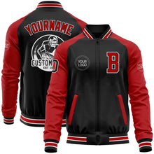 Загрузить изображение в средство просмотра галереи, Custom Black Red-White Bomber Varsity Letterman Two Tone Zipper Jacket