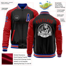 Загрузить изображение в средство просмотра галереи, Custom Black Royal-Red Bomber Varsity Letterman Two Tone Zipper Jacket