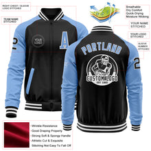 Загрузить изображение в средство просмотра галереи, Custom Black Light Blue-White Bomber Varsity Letterman Two Tone Zipper Jacket