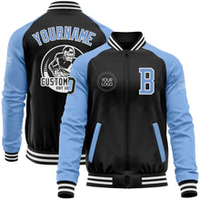 Загрузить изображение в средство просмотра галереи, Custom Black Light Blue-White Bomber Varsity Letterman Two Tone Zipper Jacket