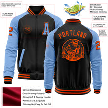 Загрузить изображение в средство просмотра галереи, Custom Black Orange-Light Blue Bomber Varsity Letterman Two Tone Zipper Jacket