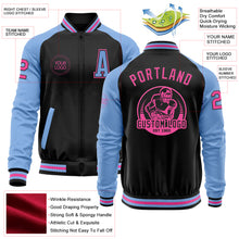 Загрузить изображение в средство просмотра галереи, Custom Black Pink-Light Blue Bomber Varsity Letterman Two Tone Zipper Jacket