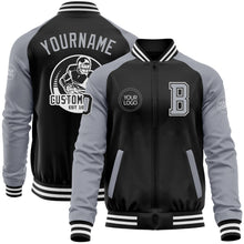 Charger l'image dans la galerie, Custom Black Gray-White Bomber Varsity Letterman Two Tone Zipper Jacket
