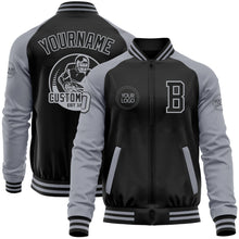 Laden Sie das Bild in den Galerie-Viewer, Custom Black Gray Bomber Varsity Letterman Two Tone Zipper Jacket