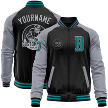Charger l'image dans la galerie, Custom Black Teal-Gray Bomber Varsity Letterman Two Tone Zipper Jacket