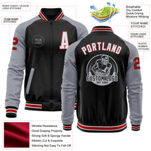 Charger l'image dans la galerie, Custom Black Red-Gray Bomber Varsity Letterman Two Tone Zipper Jacket