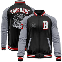 Charger l'image dans la galerie, Custom Black Red-Gray Bomber Varsity Letterman Two Tone Zipper Jacket