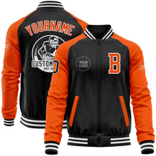 Загрузить изображение в средство просмотра галереи, Custom Black Orange-White Bomber Varsity Letterman Two Tone Zipper Jacket