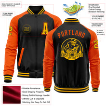 Загрузить изображение в средство просмотра галереи, Custom Black Gold-Orange Bomber Varsity Letterman Two Tone Zipper Jacket