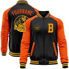 Загрузить изображение в средство просмотра галереи, Custom Black Gold-Orange Bomber Varsity Letterman Two Tone Zipper Jacket