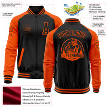 Загрузить изображение в средство просмотра галереи, Custom Black Orange Bomber Varsity Letterman Two Tone Zipper Jacket