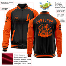 Загрузить изображение в средство просмотра галереи, Custom Black Orange Bomber Varsity Letterman Two Tone Zipper Jacket