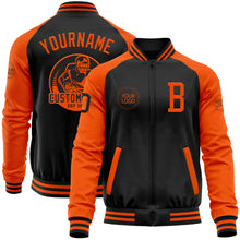 Загрузить изображение в средство просмотра галереи, Custom Black Orange Bomber Varsity Letterman Two Tone Zipper Jacket