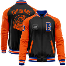 Загрузить изображение в средство просмотра галереи, Custom Black Royal-Orange Bomber Varsity Letterman Two Tone Zipper Jacket
