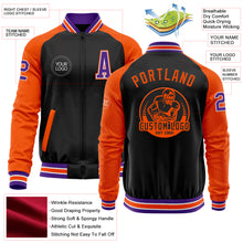 Загрузить изображение в средство просмотра галереи, Custom Black Purple-Orange Bomber Varsity Letterman Two Tone Zipper Jacket