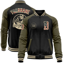 Загрузить изображение в средство просмотра галереи, Custom Black Vintage USA Flag Olive-Cream Bomber Varsity Letterman Two Tone Zipper Jacket