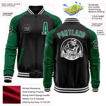 Laden Sie das Bild in den Galerie-Viewer, Custom Black Kelly Green-White Bomber Varsity Letterman Two Tone Zipper Jacket