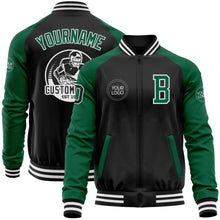 Laden Sie das Bild in den Galerie-Viewer, Custom Black Kelly Green-White Bomber Varsity Letterman Two Tone Zipper Jacket