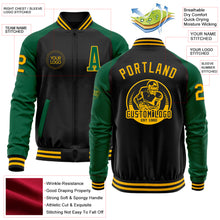 Загрузить изображение в средство просмотра галереи, Custom Black Gold-Kelly Green Bomber Varsity Letterman Two Tone Zipper Jacket