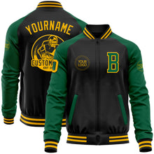Загрузить изображение в средство просмотра галереи, Custom Black Gold-Kelly Green Bomber Varsity Letterman Two Tone Zipper Jacket