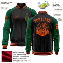 Загрузить изображение в средство просмотра галереи, Custom Black Orange-Kelly Green Bomber Varsity Letterman Two Tone Zipper Jacket