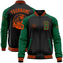 Загрузить изображение в средство просмотра галереи, Custom Black Orange-Kelly Green Bomber Varsity Letterman Two Tone Zipper Jacket