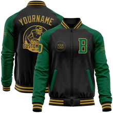 Charger l'image dans la galerie, Custom Black Old Gold-Kelly Green Bomber Varsity Letterman Two Tone Zipper Jacket