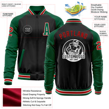 Laden Sie das Bild in den Galerie-Viewer, Custom Black Red-Kelly Green Bomber Varsity Letterman Two Tone Zipper Jacket