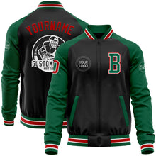 Laden Sie das Bild in den Galerie-Viewer, Custom Black Red-Kelly Green Bomber Varsity Letterman Two Tone Zipper Jacket